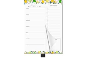 Meal Planner, Asten Weekly Menu Planner Notepad and Grocery List with Magnetic, Meal Planning Notepad with Pen Holder for Fridge, Dinner Planner with Tear Off Shopping List 7 x 10", 52 Sheet (Lemon)