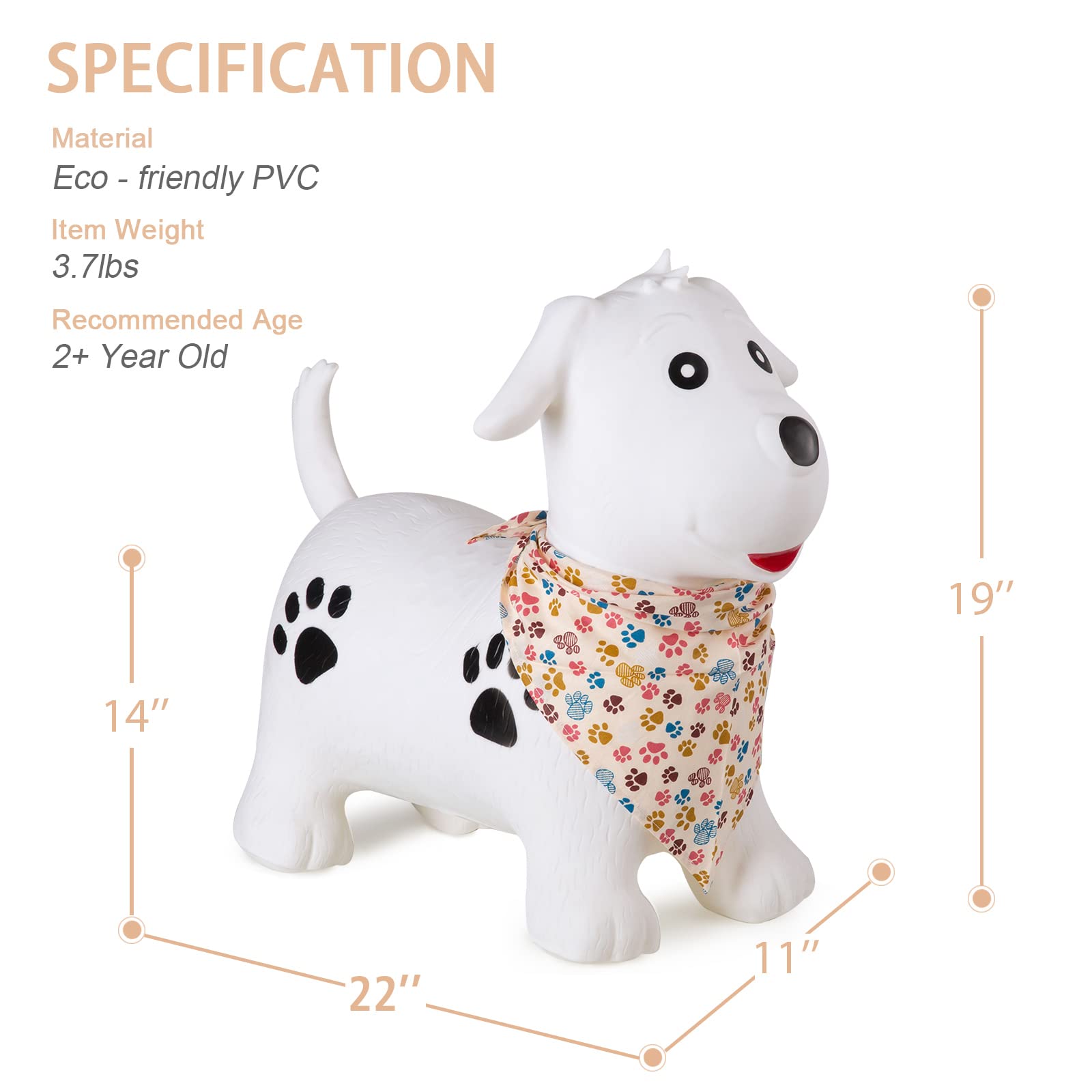 INPANY Bouncy Dog Hopper Toys for Toddlers-Hopping/Bouncing/Bounce Horse, Jumping Horse, Outdoor Indoor Inflatable Ride-on Animal Toy for Kids/Boys/Girls Gifts(Pump Included)