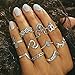 10 Pieces Vintage Crystal Hollow Carved Ring Set Flower Mid Ring