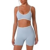 ABOCIW Workout Sets for Women Color Block Sports Bra Hidden Scrunch High Waist Biker Shorts 2 Piece Gym Yoga Outfits