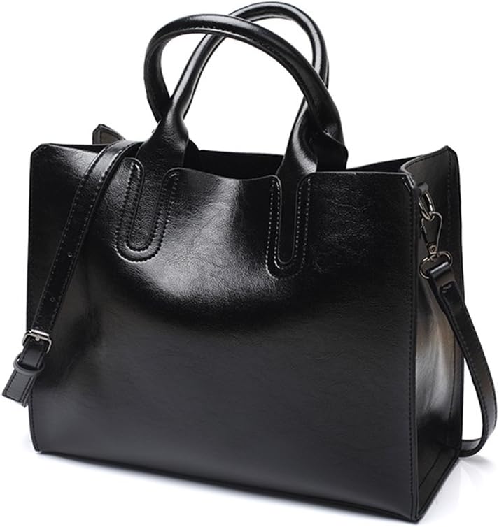 Chikencall Women Oil Wax PU Leather Handbag Ladies Handbags Satchel Elegant Top-Handle Bag Vintage Shoulder Bag for work shopping party