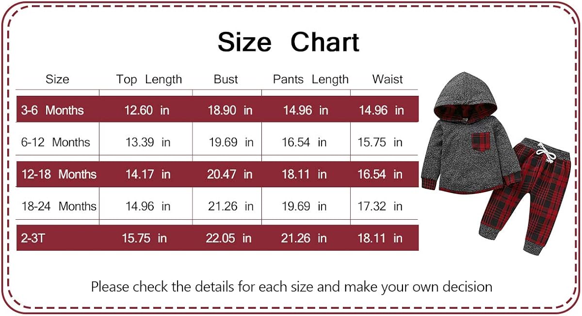 Toddler Infant Baby Boy Clothes Outfit Plaid Long Sleeve Hoodie Sweatshirt Pants Fall Winter Clothes Set for Baby Boy: Clothing