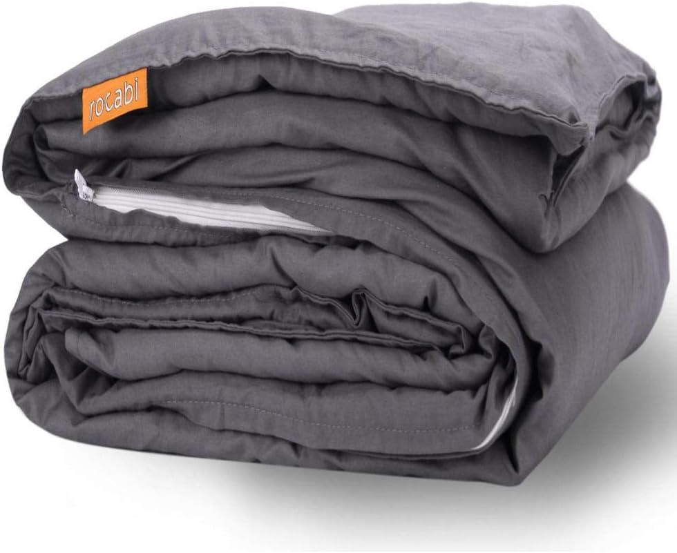 rocabi Cooling Weighted Blanket Adult Queen Size Summer Set | 25 lbs 60”x80” Heavy Blanket with Premium Glass Beads & Breathable Cotton Removable Cover for Cool Sleep