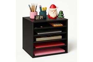 EMERIT Paper Organzier Wood Desktop Organizer Storage Letter Tray File Sorter with Adjustable Shelves for Home Office