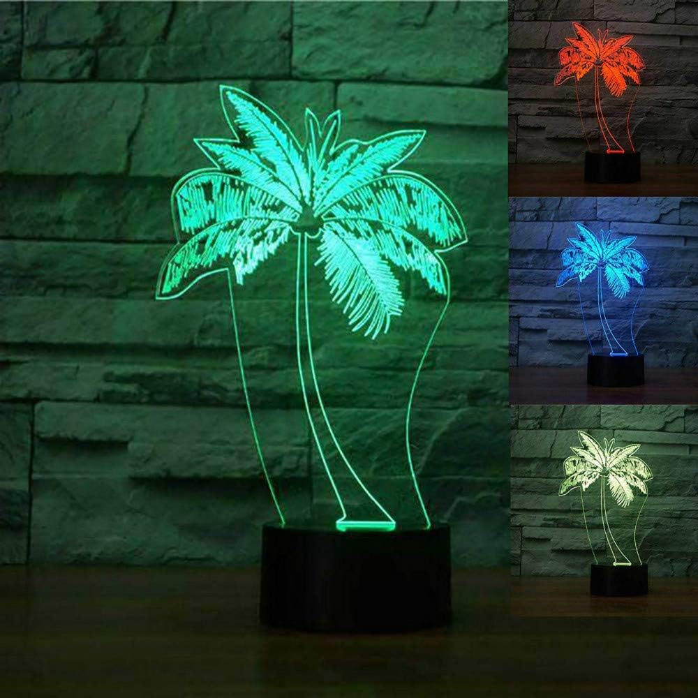 3D Palm Tree Night Light Table Desk Optical Illusion Lamps 7 Color Changing Lights LED Table Lamp Xmas Home Love Birthday Children Kids Decor Toy Gift