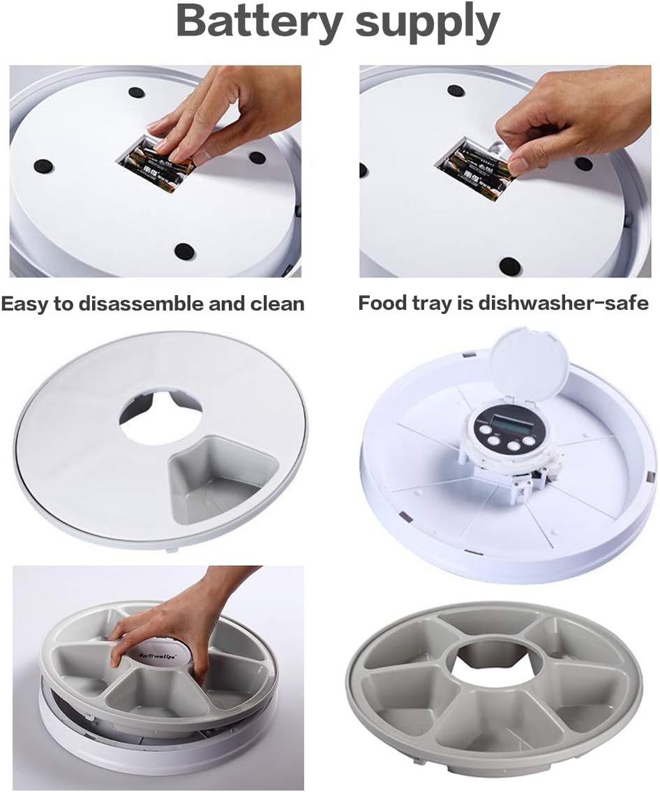 Pet Supplies : 4pawslife 6 Meal Automatic Pet Feeder Food Dispenser with Digital Timer and Music Broadcast for Cats and Dogs : 