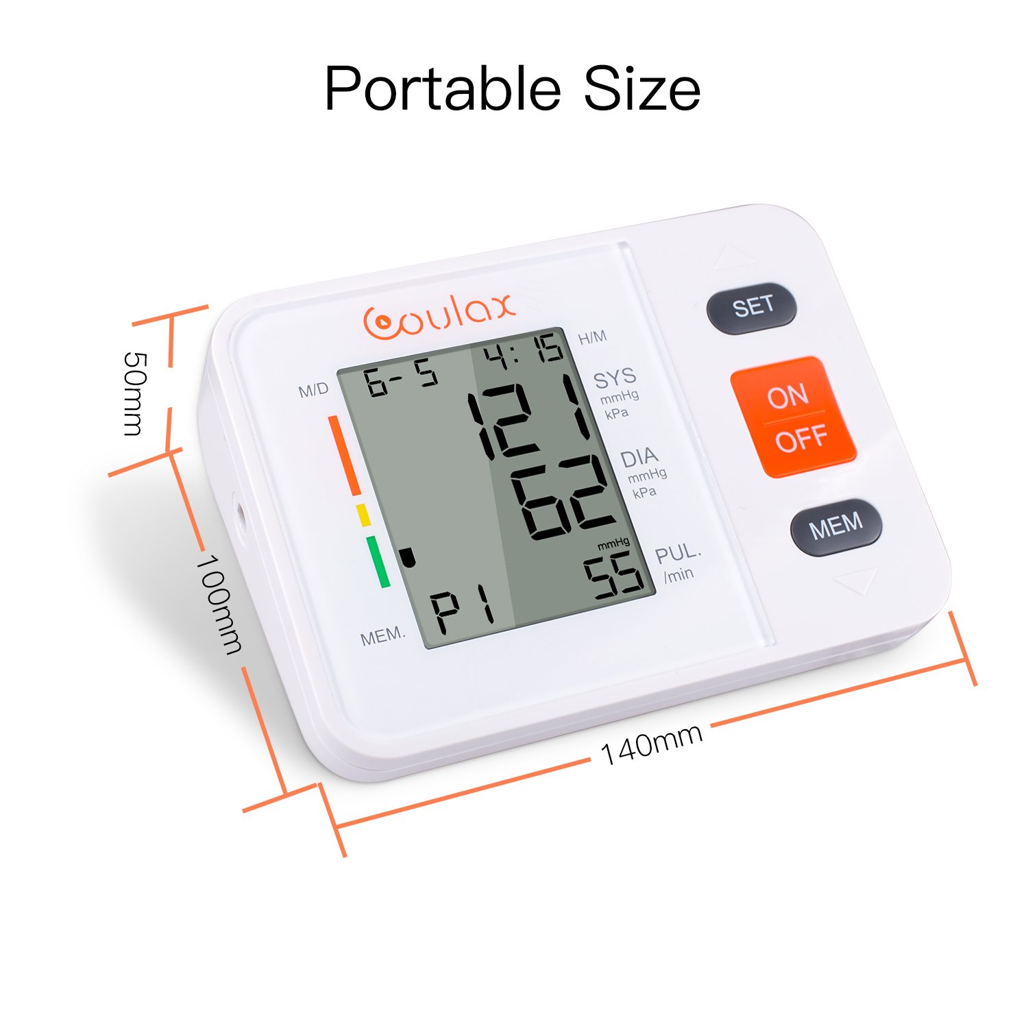 COULAX Digital Blood Pressure Monitor with WHO Indicator and Large LCD Screen for 2 Users Automatic Electronic Monitor with Adjustable Size Fits All Cuff,measuring for Blood Pressure and Heartbeats