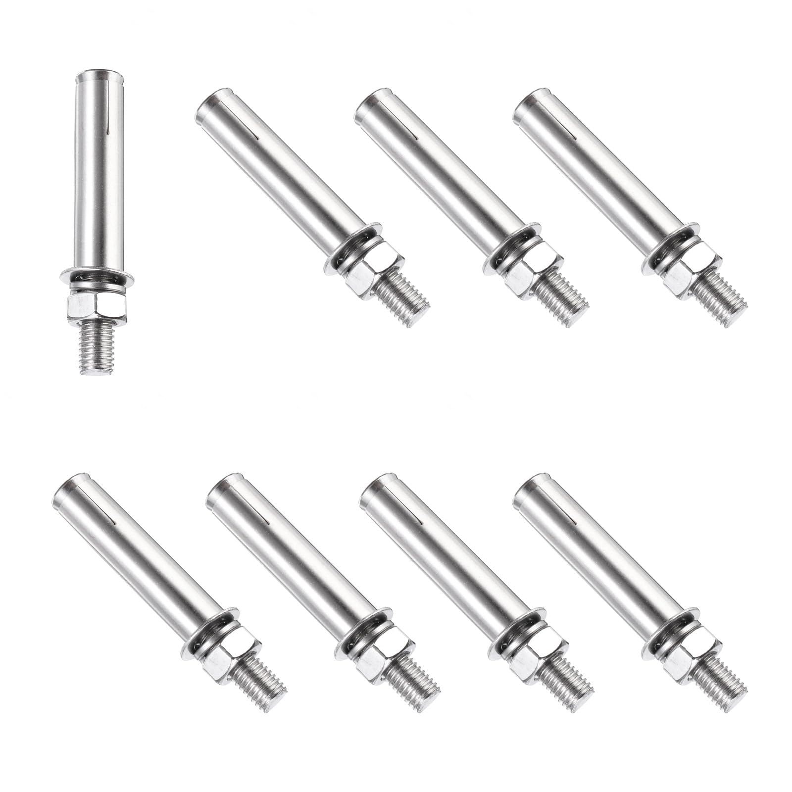 PATIKIL M10 x 80mm Expansion Bolts, 8Pcs 304 Stainless Steel Expansion Screw Bolts Sleeve Anchoring Fastener for Wall Concrete Brick Wall Drywall Air Conditioner, Silver