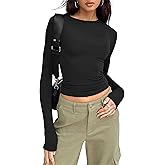 Long Sleeve Shirts for Women - Casual Y2K Printing Crop Tops Crewneck Slim Fit T-Shirt Tees