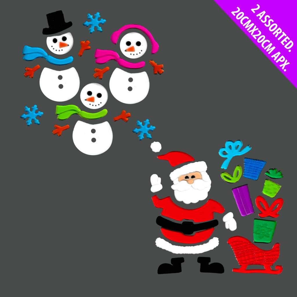 Theme Machine Set of 2 Christmas Gel Stickers - Stick on windows for Xmas decoration Reusable - 2 assorted styles per sheet (2 sheets sent per order)
