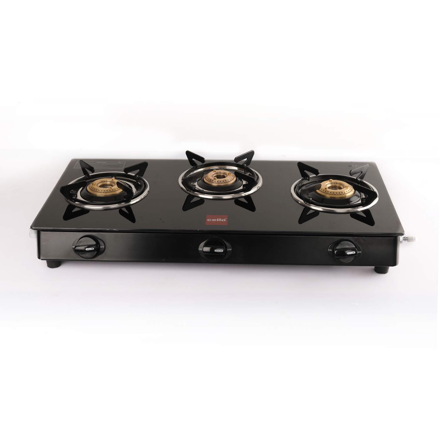Buy Cello Prima Gas Stove 3 Burner Glass Top, Black, ISI Certified