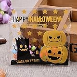 Smartcoco 100pcs Spooky Pumpkin Halloween Trick or Treat Plastic Candy Bags for Party Favors, Snacks, Decoration, Children Arts & Crafts, Event Supplies