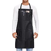 izzycka Barber Apron,Hair Stylist Apron with Zipper Pockets - Salon Aprons Pu Waterproof Protective Coated - Bleach Proof hair cutting apron for Women/Men. Cosmetologist -Dog Grooming Apron Black