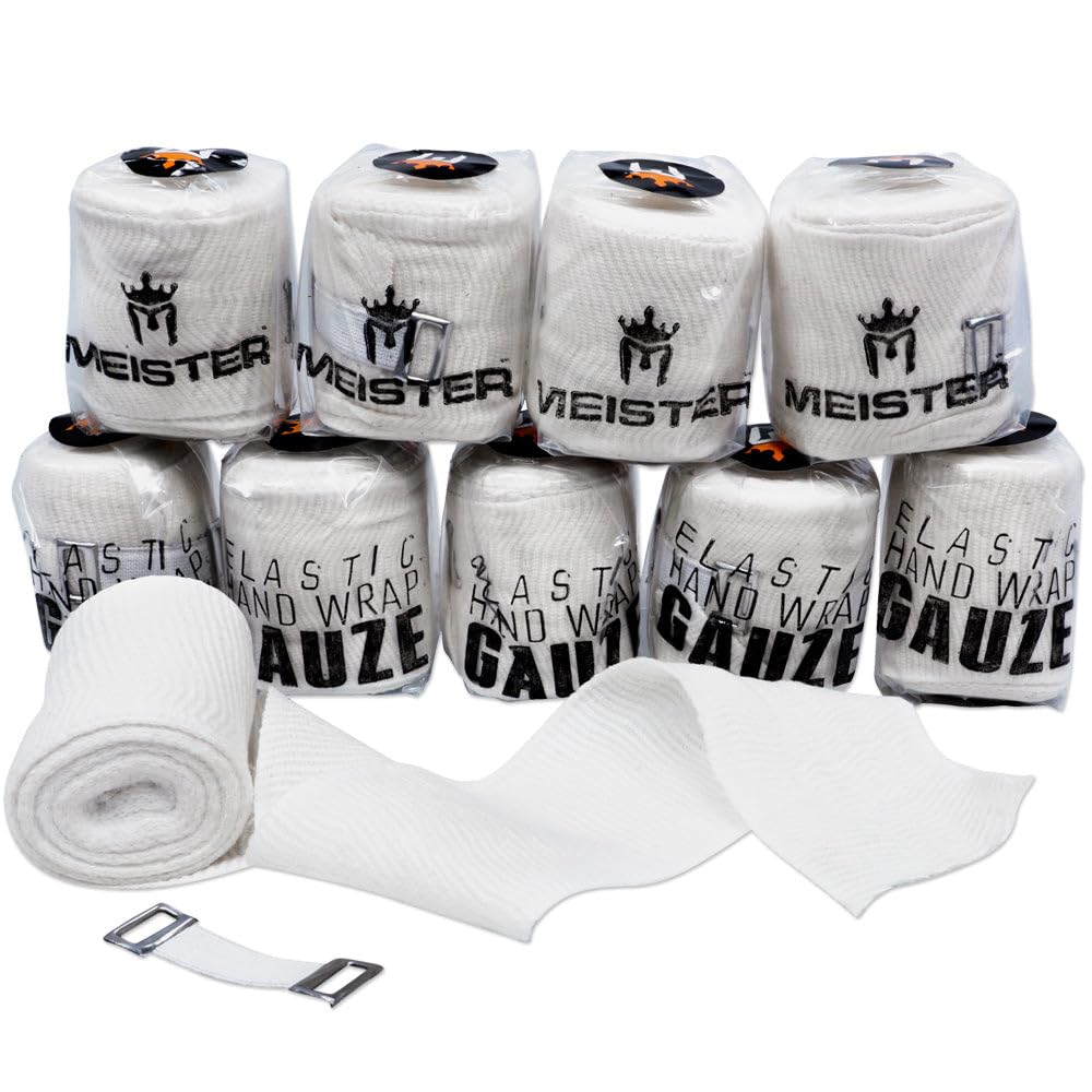 Meister Elastic Gauze Hand Wraps for Boxing & MMA - Mexican Style - White - 10 Pack