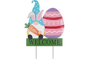 hogardeck Easter Decorations Outdoor, Easter Egg Gnome Decorative Garden Stakes for Easter Decor, Metal Spring Welcome Sign for Home Outside Garden Yard Front Porch Lawn Decorations