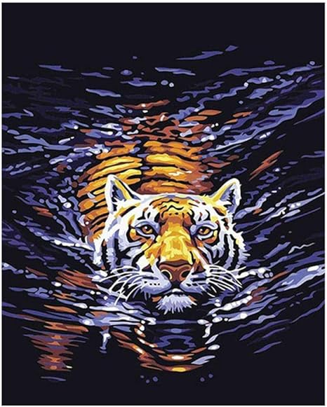 Amazon Co Jp 数字によるdiyペイント 大人のためのキャンバス油絵キット 絵筆で絵を描く アクリル絵の具 水虎16x12インチ ホーム キッチン