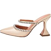 VETASTE Women's Pointed Toe Strappy Heels Crystal Satin Heeled Mules Wedding Party Shoes