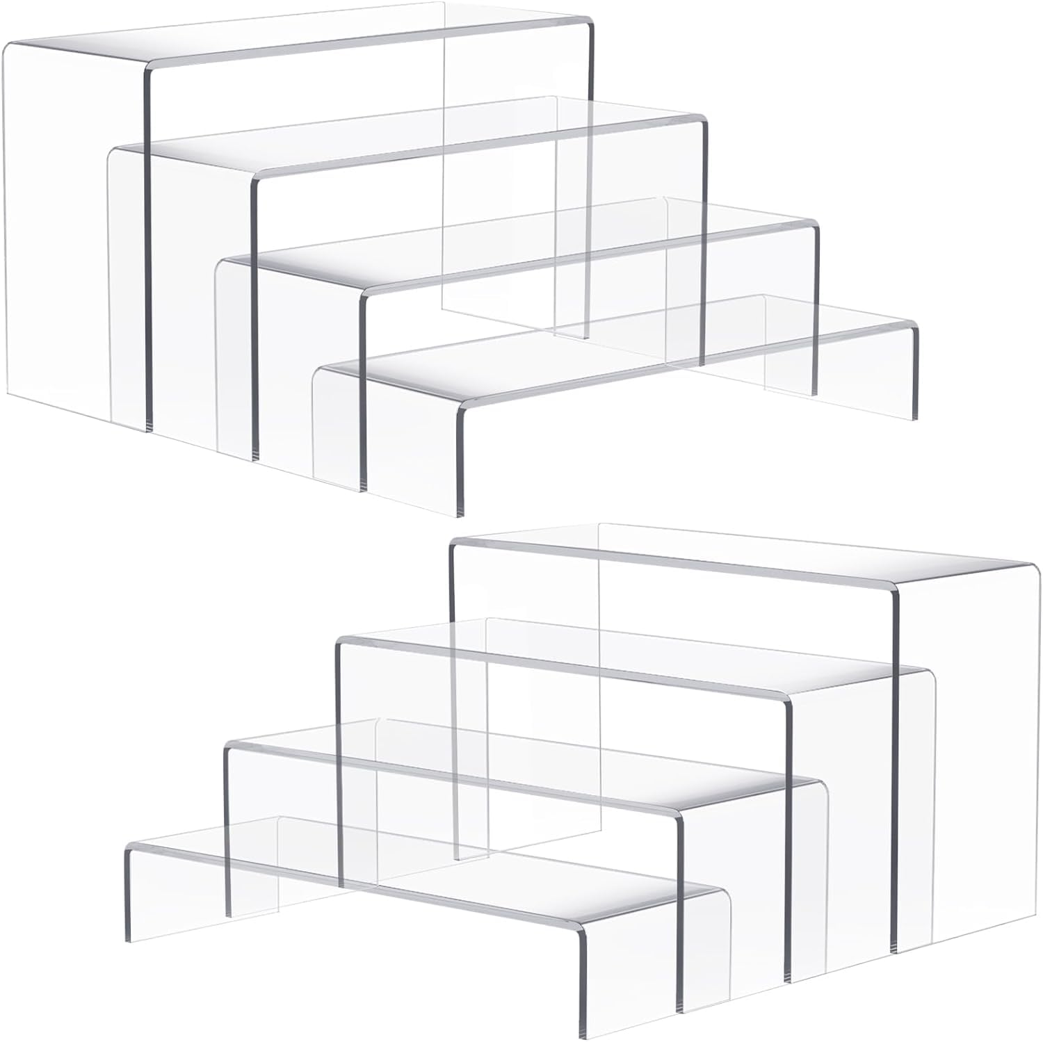 2 Set Large Acrylic Risers, 8 Pcs Rectangular Clear