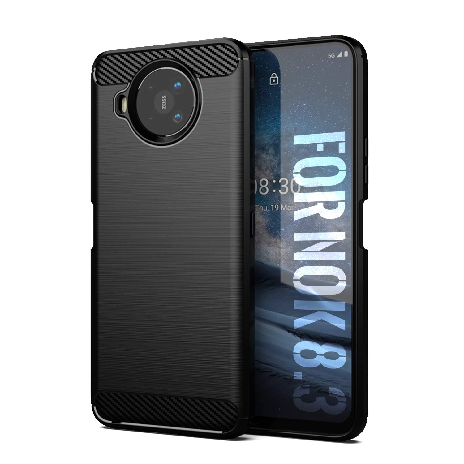 SCL Case for Nokia 8.3 Case Nokia 8.3 Case [Black], Carbon Fibre Effect Gel Grip Protection Cover [Anti Scratch][Anti Collision] Compatible with Nokia 8.3 — image 1