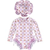 Engofs Toddler Baby Girl One Piece Swimsuit Long Sleeve Rash Guard Swimwear Summer Bathing Suit