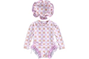Engofs Toddler Baby Girl One Piece Swimsuit Long Sleeve Rash Guard Swimwear Summer Bathing Suit
