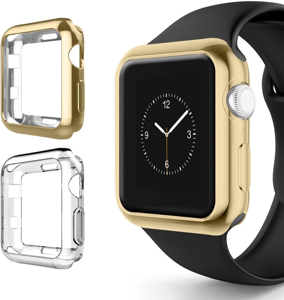 Alritz for Apple Watch 3 Bumper 42mm 38mm, Soft TPU Protective Case Cover for Apple Watch Series 1 Series 2 Series 3 Nike+ Sport Edition (Gold/Clear, 42mm)