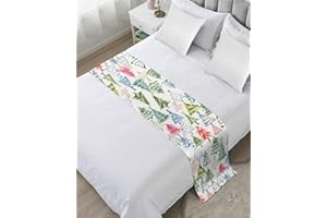 Ldtrchee Bed Runner for Queen Size, Christmas Tree Decorative Scarf Throws for Foot of Bed, Colorful Winter Xmas Tree Snowflake Luxury Bedding Protector Slipcover Bedrunners for Hotel, 83 x 20 Inch