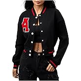 MakeMeChic Women's Varsity Bomber Jackets Letter Graphic Casual Button Down Long Sleeve Baseball Jacket Outerwear