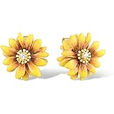 Santuzza Sterling Silver Gemstone Enamel Flower Earrings