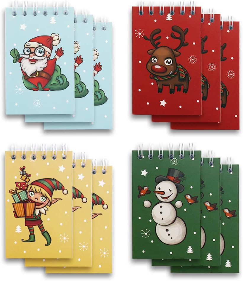 VGoodall Mini Spiral Notepads,12pcs Mini Notebooks Christmas Themed Spiral Memo Pads Steno Notepads Great Gift Bag Stuffers Party Favors for Kids Party Christmas Celebration
