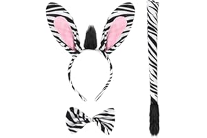 Furry Animal Costume Set - Zebra/Leopard/Giraffe - Headband, Tail & Bow Tie - Birthday/Christmas & Party