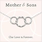 HOPE LOVE SHINE Mother Gift from Son - Mom and Son Necklace, Jewelry 16+2", Sterling Silver, 3 Interlocking Rings