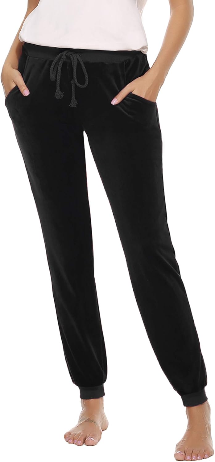 Abollria Women's Drawstring Waist Jogger Solid Velour Sweatpants with Pocket at  Women’s Clothing store