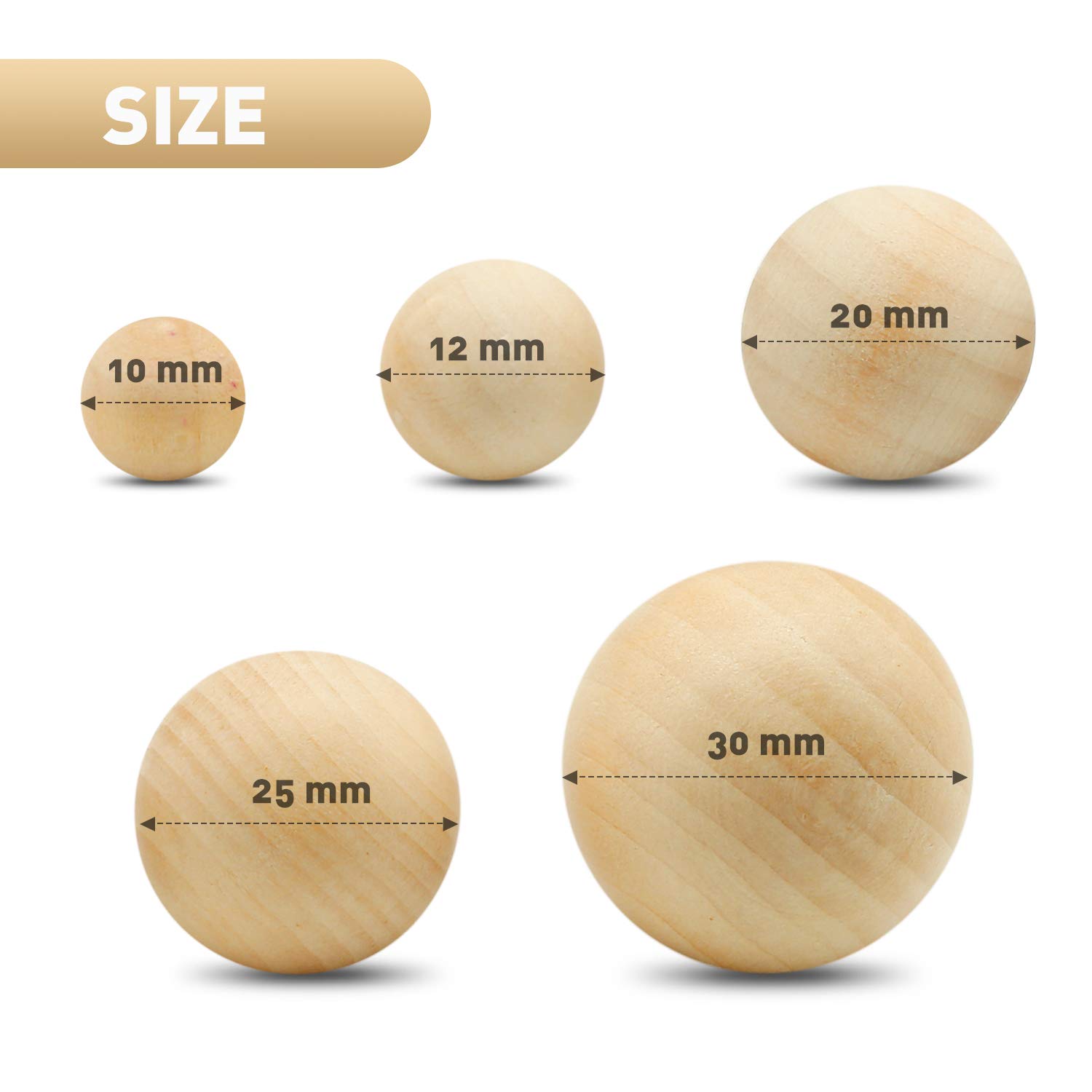 Blulu 122 Pieces Round Wood Balls Unfinished Wooden Balls Natural Craft for DIY Craft Projects Jewelry Making Arts Design, 5 Sizes