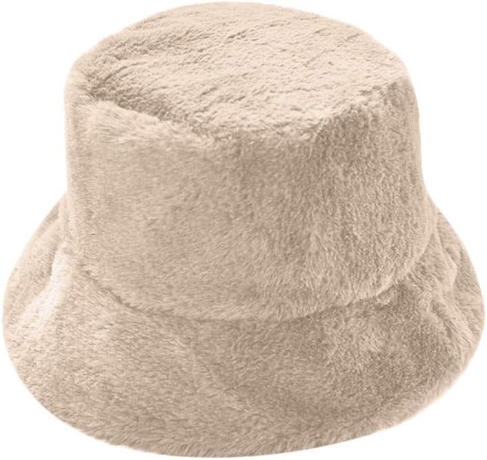 Hats for Women with Big Heads,Women's Fleece Faux Fur Bucket Hat Solid Color Winter Warmer Fashion Fisherman Cap