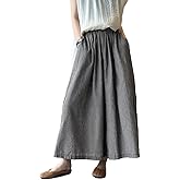 Lavnis Women's Cotton Linen Pants Elastic Waist Gingham Casual Wide Leg Palazzo Pants with Pockets