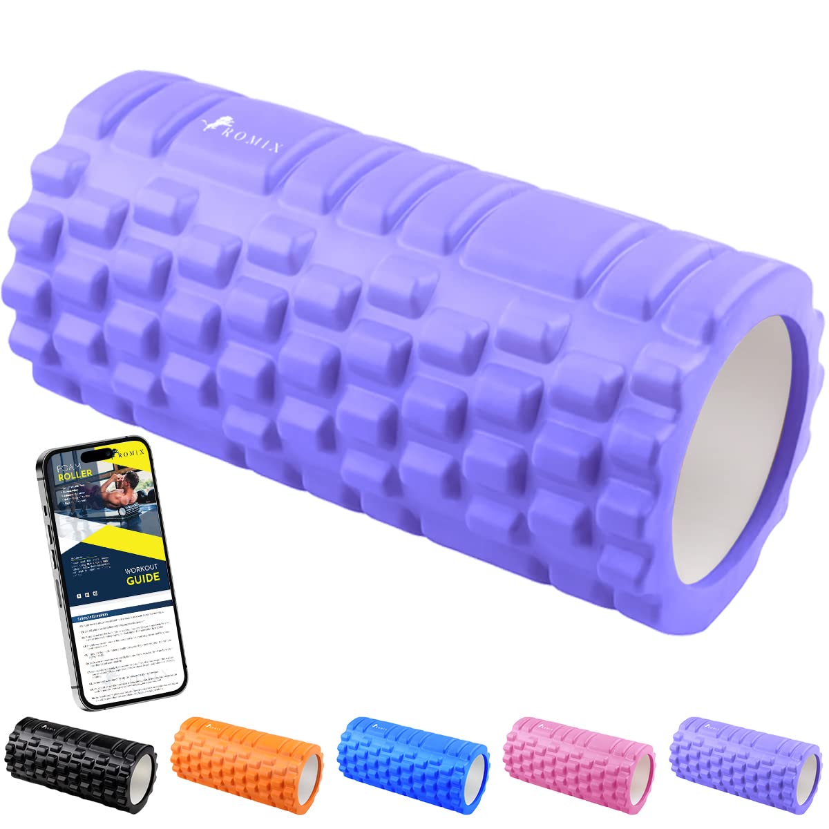 ROMIX Foam Roller for Deep Tissue Muscle Massage to Release Legs and Back pain, Extra Firm High Density Ultra Durable Resistant Trigger Point Therapy, Crossfit Stretching, Pilates Yoga