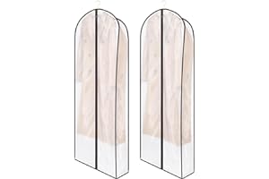 Zilink Breathable Fur Coat Storage Bags 60" Dress Bags for Gowns Long Dust Covers for Hanging Clothes with 7" Gussted Wrinkle Free for Leather Jacket Fur Coat Puffy Dress Storage, Set of 2