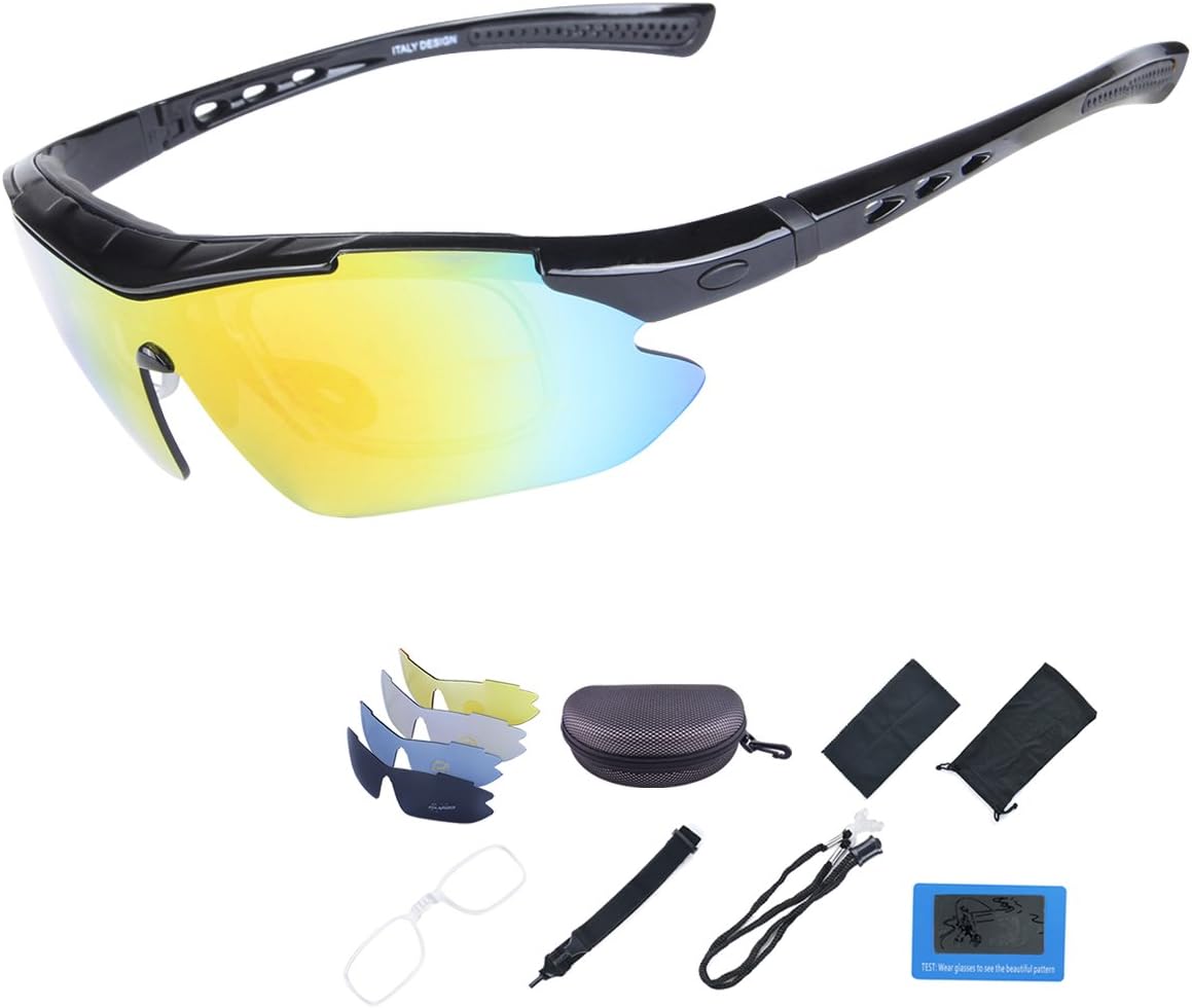 ShareWe Cycling Sunglasses Polarized Sports Sunglasses 5 Interchangeable Lenses UV400 Protection Glasses for Men Women Outdoors Cycling Fishing Skiing Driving Golfing Baseball,Unbreakable Frame