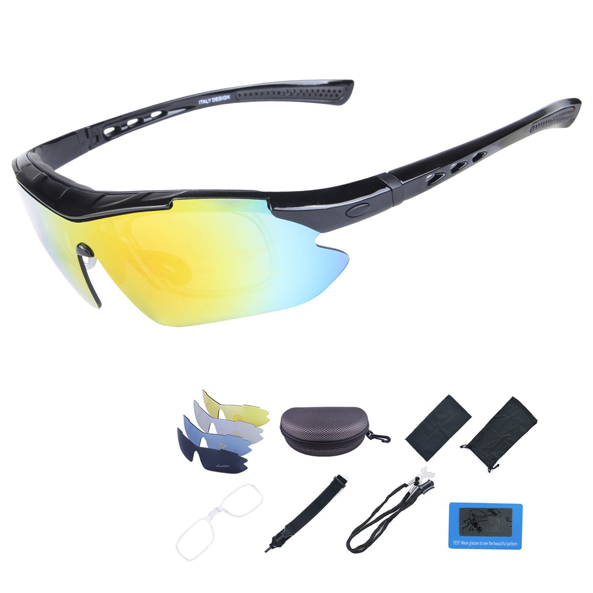ShareWe Cycling Sunglasses Polarized Sports Sunglasses 5 Interchangeable Lenses UV400 Protection Glasses for Men Women Outdoors Cycling Fishing Skiing Driving Golfing Baseball,Unbreakable Frame