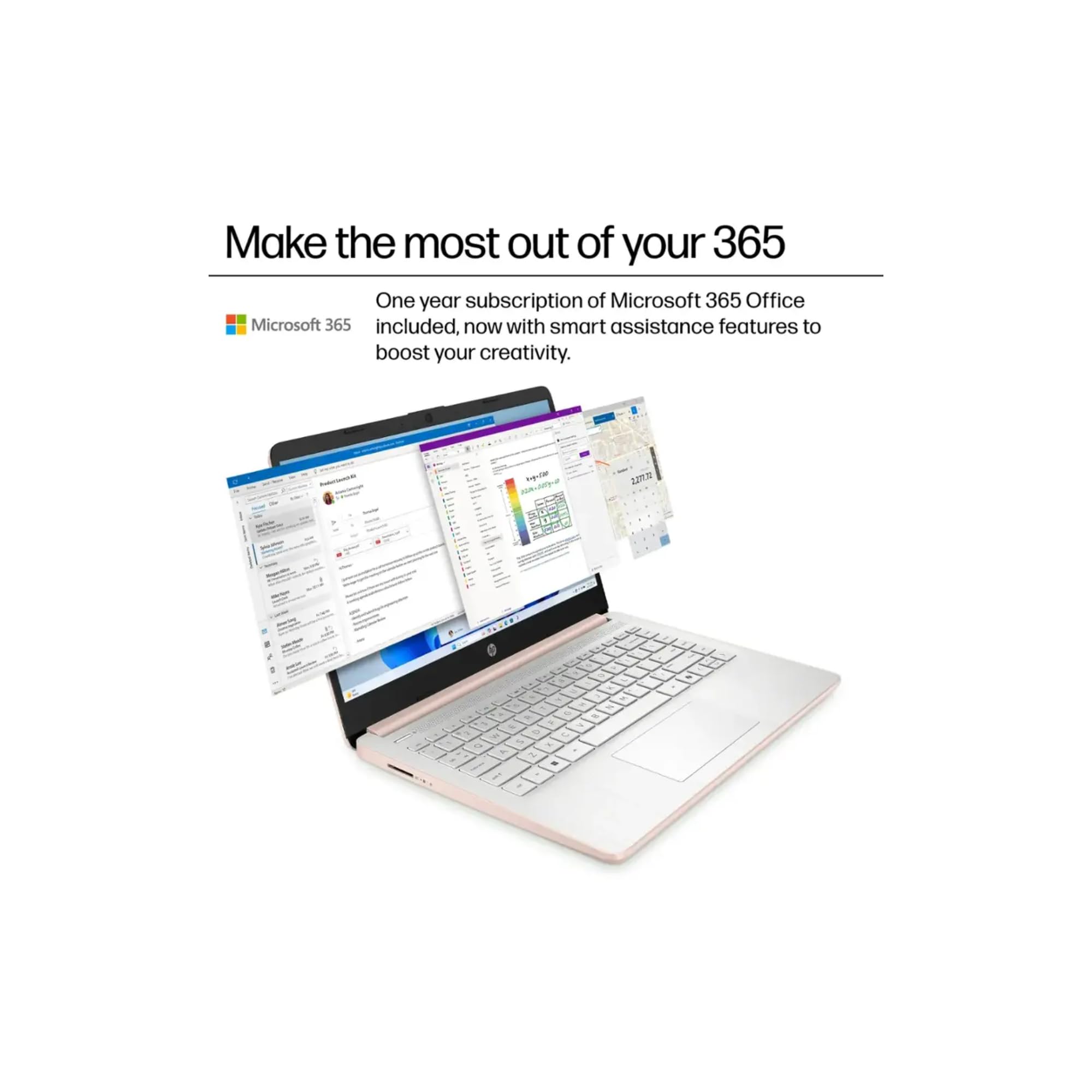 HP Rose Gold Ultrabook 14 Laptop with Free Microsoft 365 • Intel 4-Core CPU • 1.2TB Storage (128GB OnBoard w/ 128GB External + 1TB OneDrive) • 8GB RAM • Windows 11 w/o Earphones