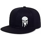 NRUXT Skull Hats for Men Embroidered Baseball Cap for Women Black Flat Bill Snapback Hat Skeleton Dad Trucker Hats