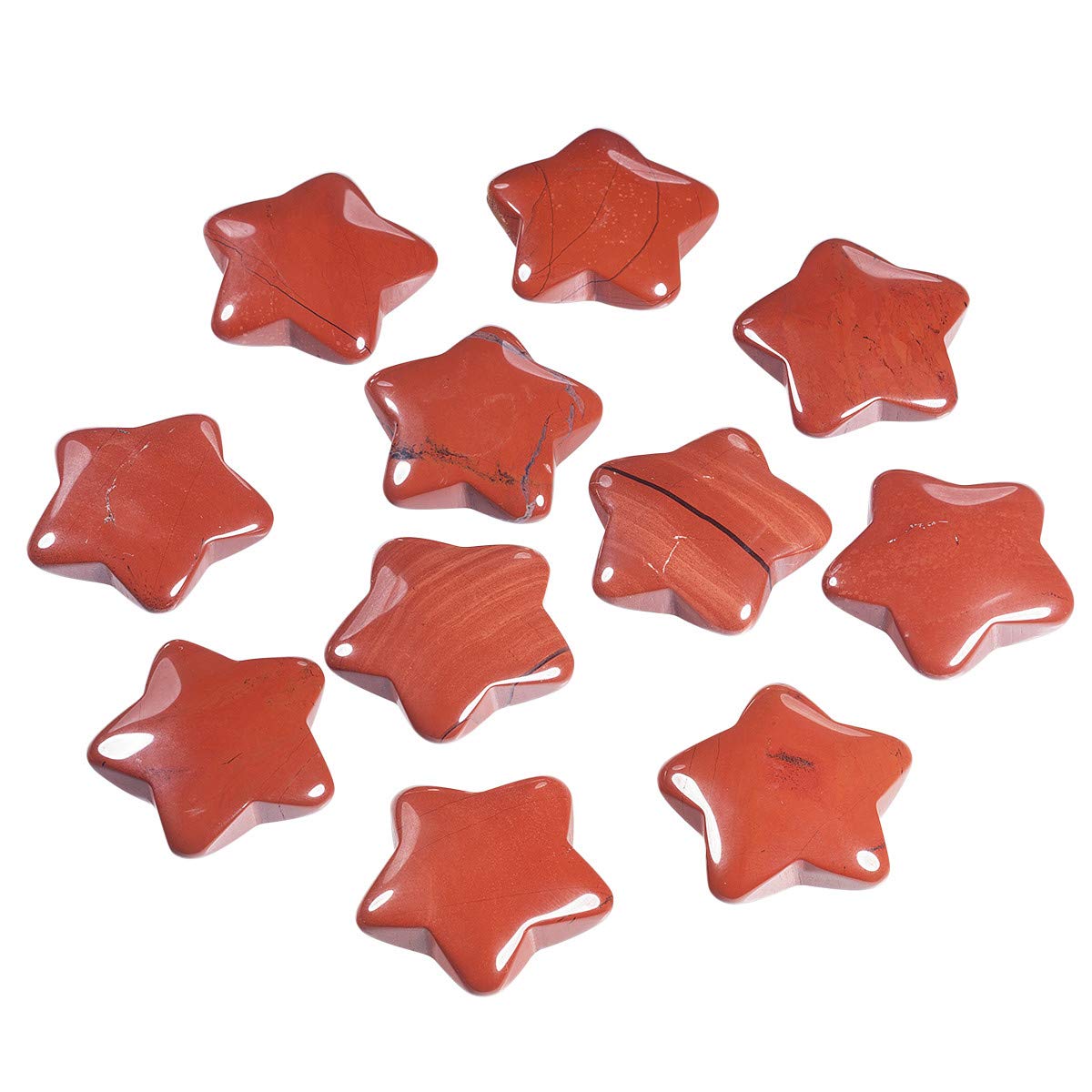 KYEYGWO 1.2" Carved Healing Crystal Star Stone Reiki Tumbled Polished Pocket Palm Worry Stone for Meditation Yoga Energy Balance, Pack of 6 Red Jasper