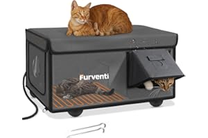 LAMLINGO Outdoor Heated Cat House in Winter,Extremely Insulated & Weatherproof,Feral Cat Shelter with Waterproof Eaves & Escape Door for Outside Stray Barn Cat(Dark Grey,25.6"x16.5"x13.4")