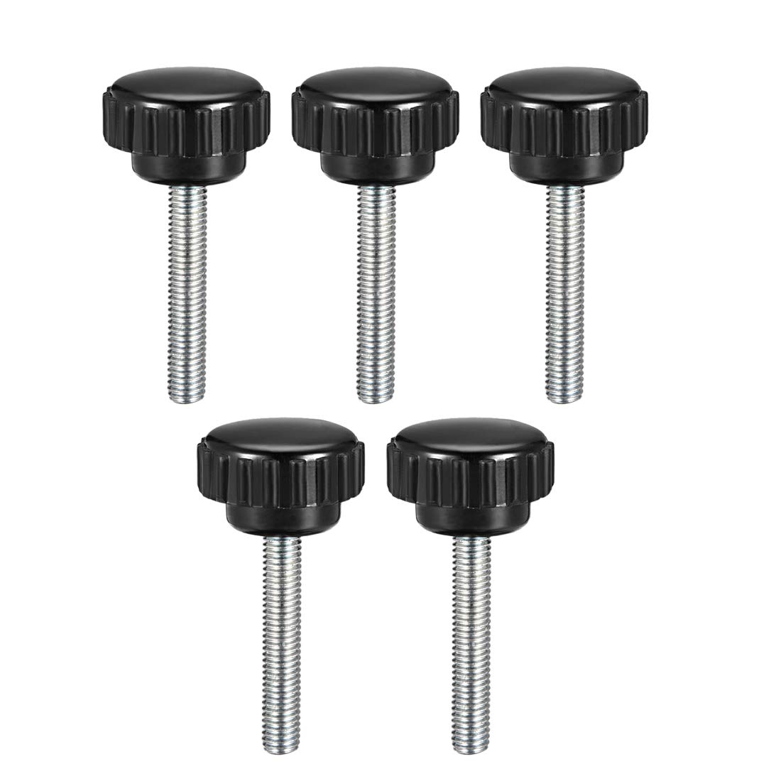 sourcing map M5 x 30mm Metric Male Thread Knurled Clamping Knobs Grip Thumb Screw on Type Hand Clamping Handle Bolt with Plastic Knobs Black 5 Pcs