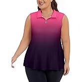 Unsenthy Plus Size Golf Polo Shirts for Women 1/4 Zip Up Quick Dry Sleeveless Workout Tank Tops XL-5XL