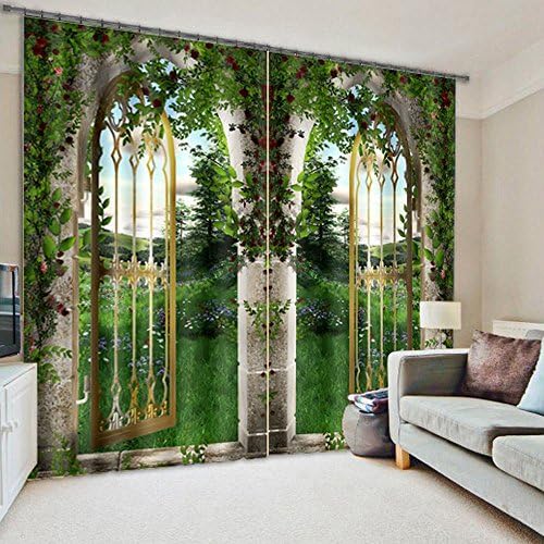 Green Natural Scenery View Print 3D Blackout Curtain and Drapes Wide 2 Panels Polyester Fabric Light Blocking Window Treatment Decorative Curtain for Bedroom Living Room,84 Inch Length x 59 Inch Width