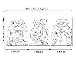 Men Gay Wall Art 3 Panels Black and White Pictures