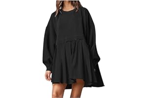 NHAPMJ Womens Oversized Sweatshirt Dress Fall Fashion 2023 Long Sleeve Pullover Tops Flowy Pleated Sweatshirts Mini Dress