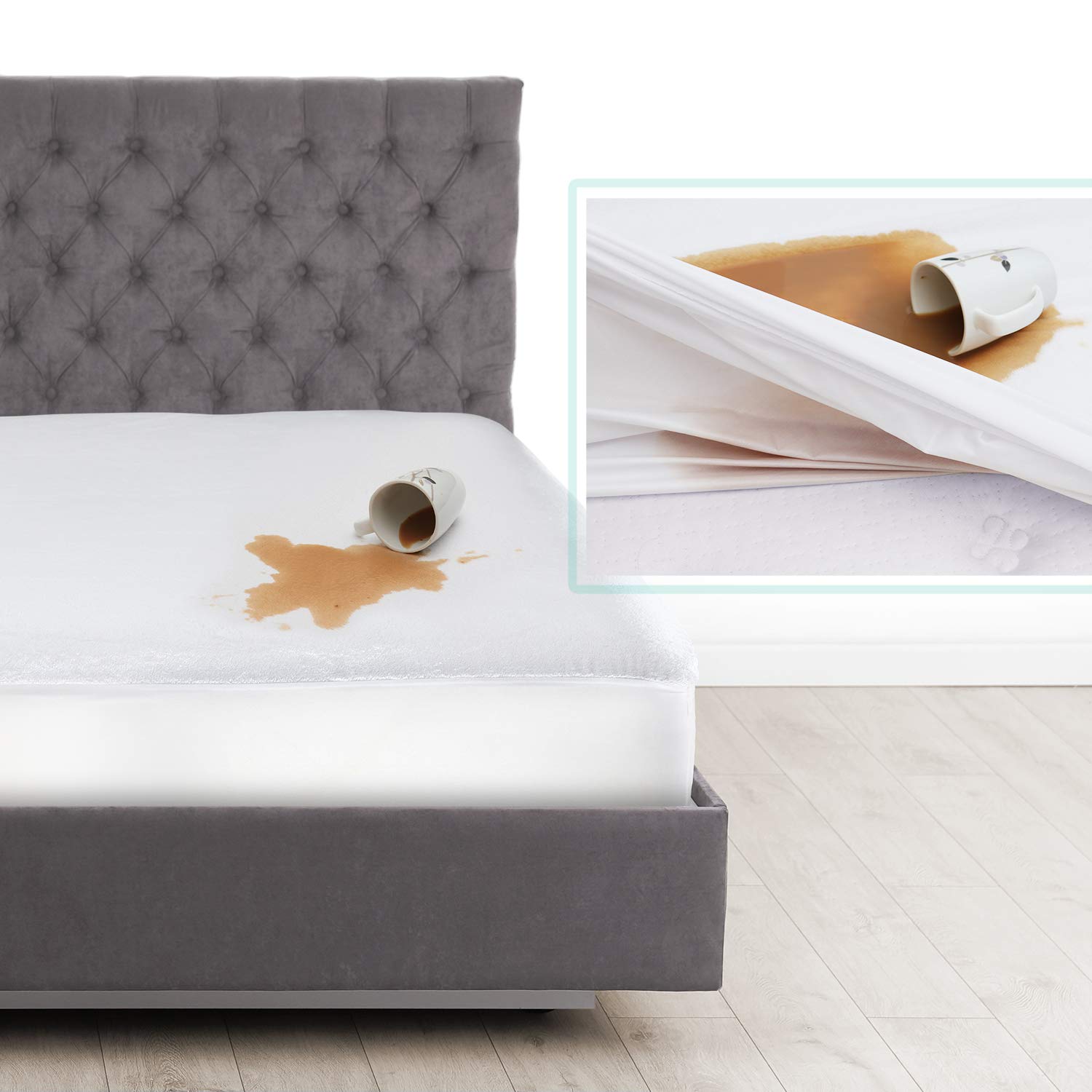 Nestl Premium Cotton Terry Mattress Protector – Soft and Waterproof Cal King Deep Pocket Mattress Protector – Breathable Cover, Fits Up to 24 Inch Image